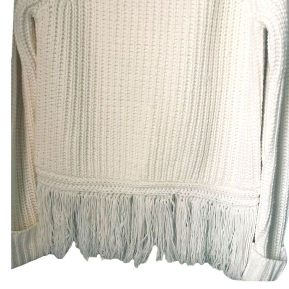 Anthropologie Moon River Fringe hem Crew neck Ribbed Knit Sweater Sz Small Ivory - Picture 3 of 8